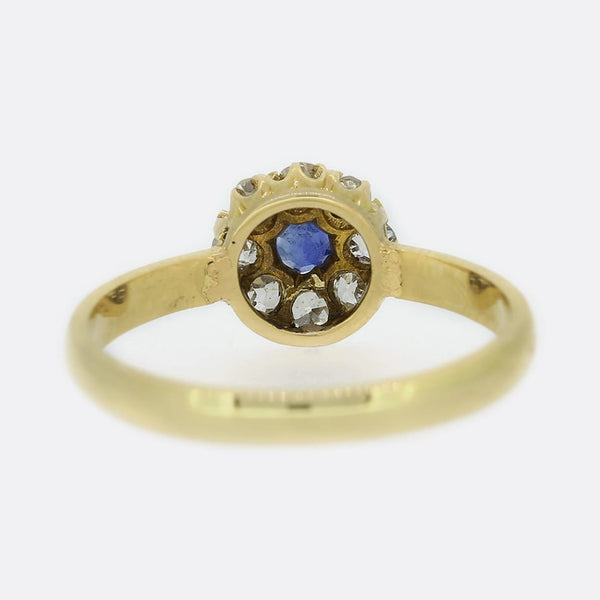 Old Cut Diamond and Sapphire Cluster Ring