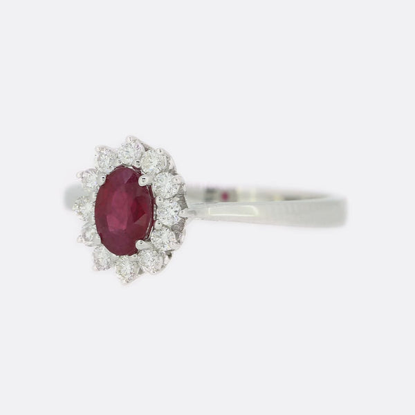 0.54 Carat Oval Ruby and Diamond Cluster Ring