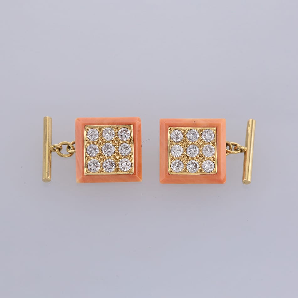 Vintage Coral and Diamond Cufflinks