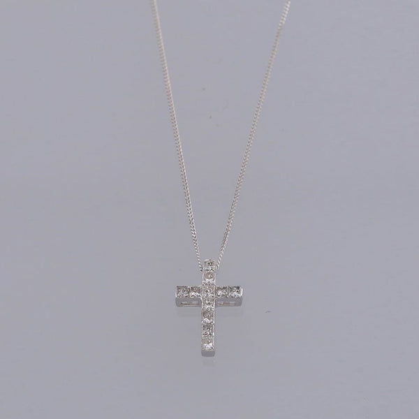 Princess Cut 0.25 Carat Diamond Cross Pendant Necklace