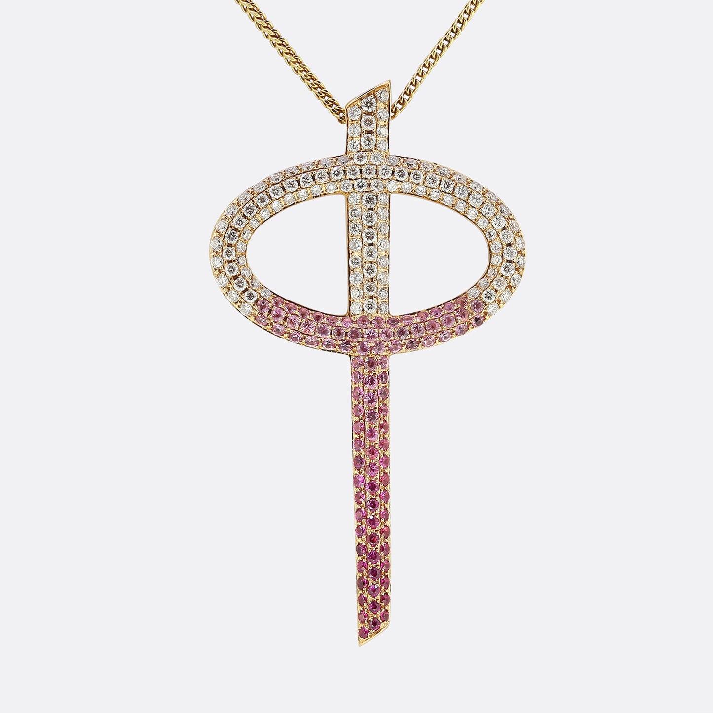 Theo Fennell Pink Sapphire and Diamond Phi Pendant Necklace