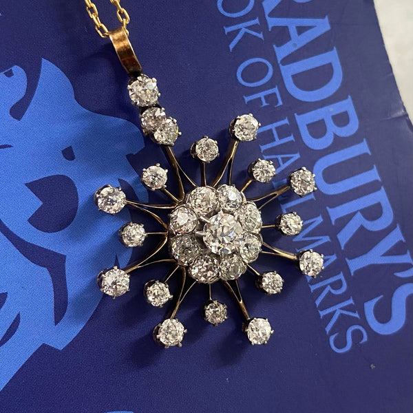 Victorian 3.50 Carat Old Cut Diamond Star Pendant Necklace