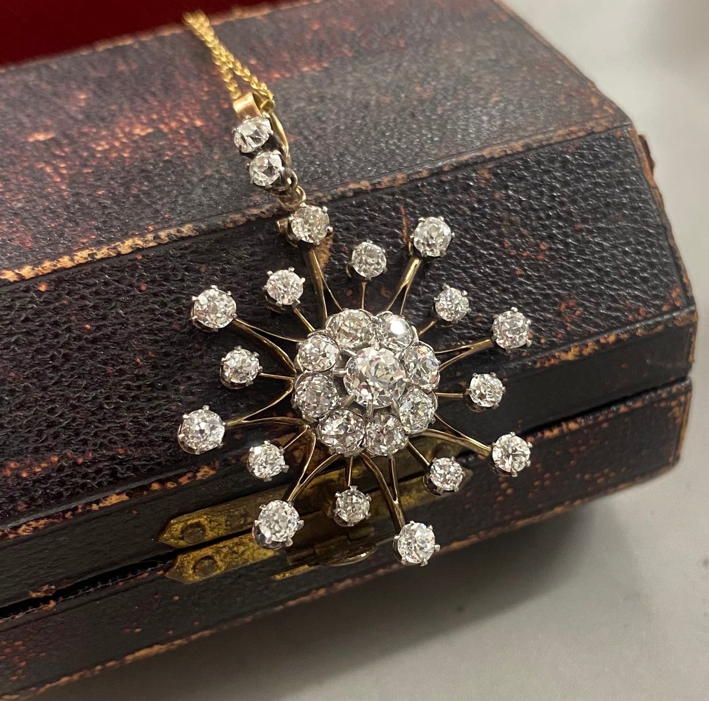Victorian 3.50 Carat Old Cut Diamond Star Pendant Necklace