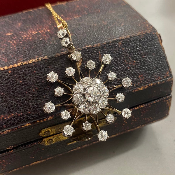 Victorian 3.50 Carat Old Cut Diamond Star Pendant Necklace