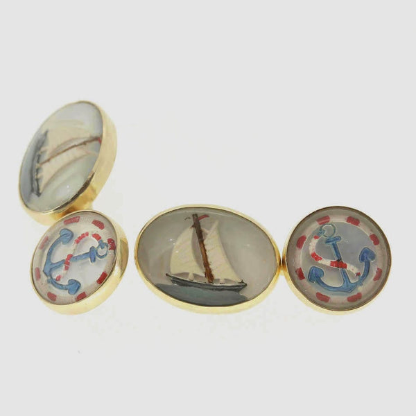 Vintage Essex Crystal Sailing Boat and Anchor Cufflinks