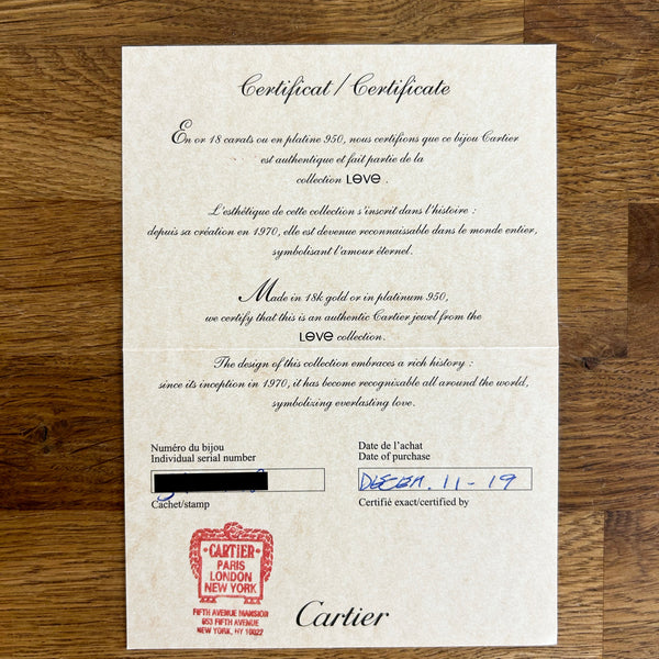 Cartier love 2025 ring size 53