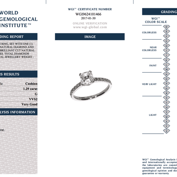 1.29 Carat Diamond Cushion Cut Engagement Ring