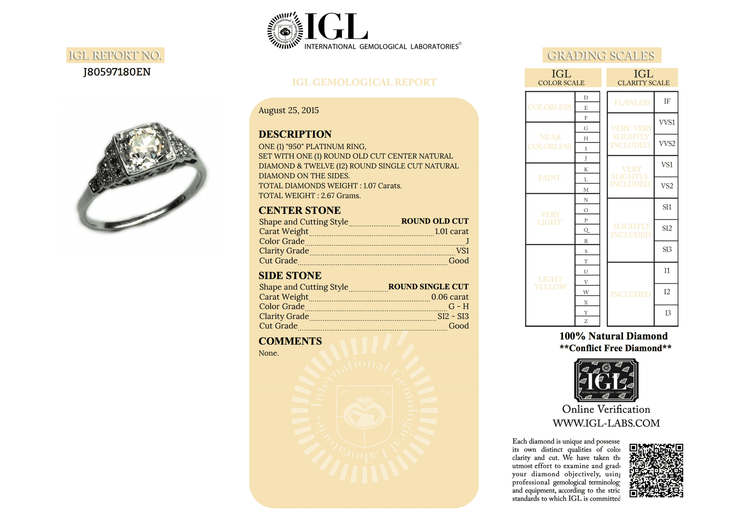Art Deco 1.01 Carat Old Cut Diamond Ring