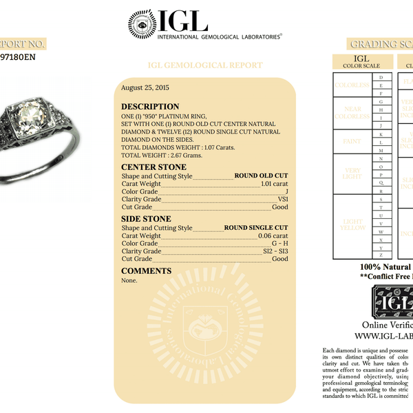 Art Deco 1.01 Carat Old Cut Diamond Ring