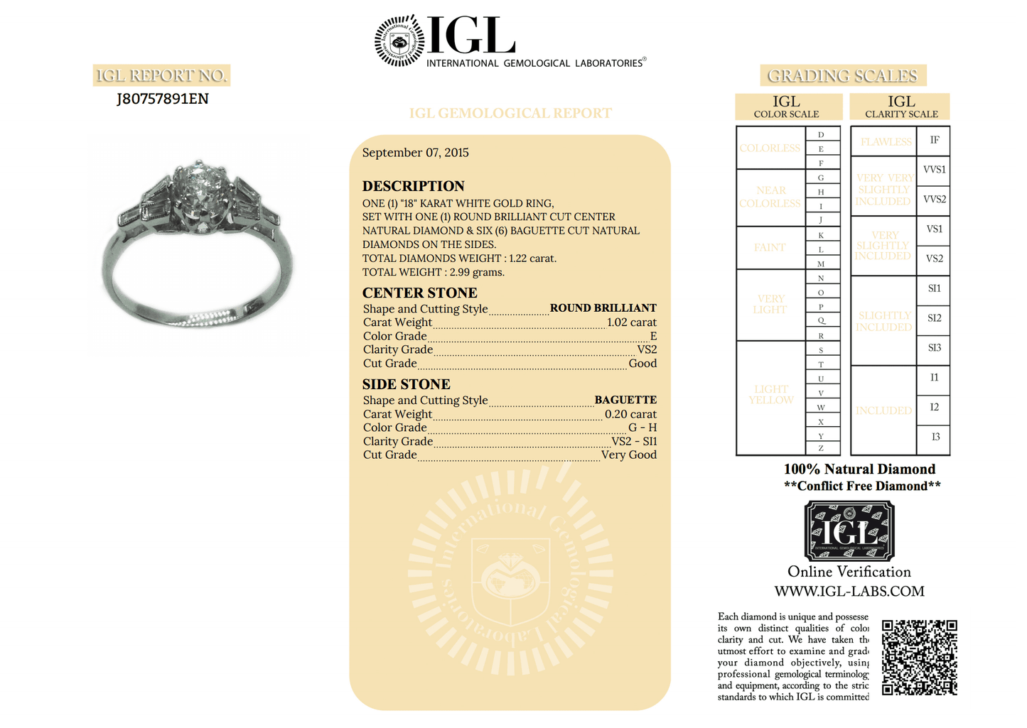1.02 Carat Diamond Solitaire Engagement Ring