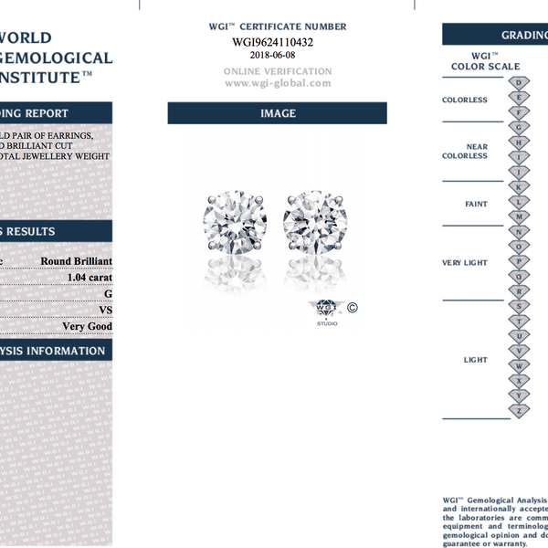 1.04 Carat Diamond Stud Earrings