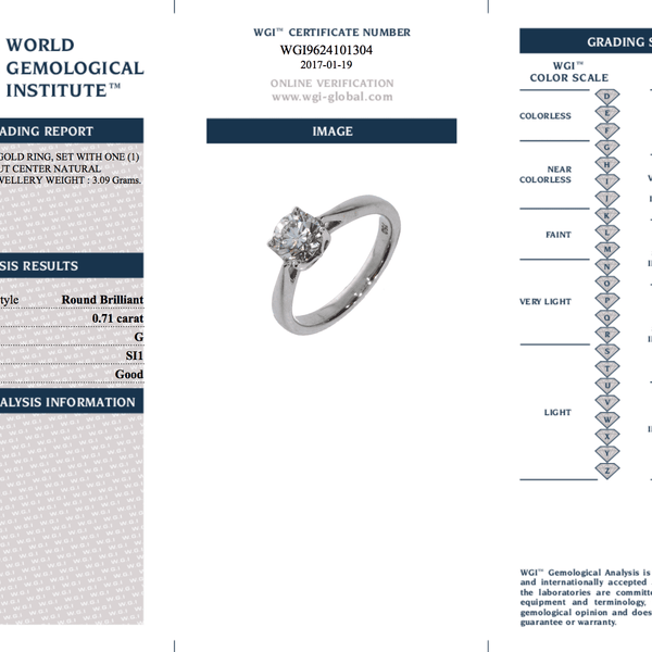 0.71 Carat Diamond Solitaire Engagement Ring