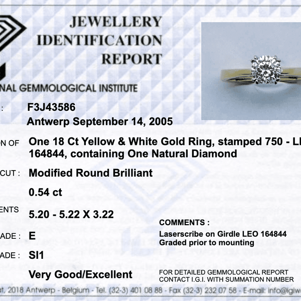 0.54 Carat Diamond Solitaire Ring