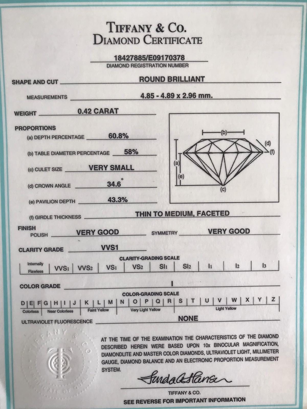 Tiffany & Co. 0.42 Carat Diamond Engagement Ring