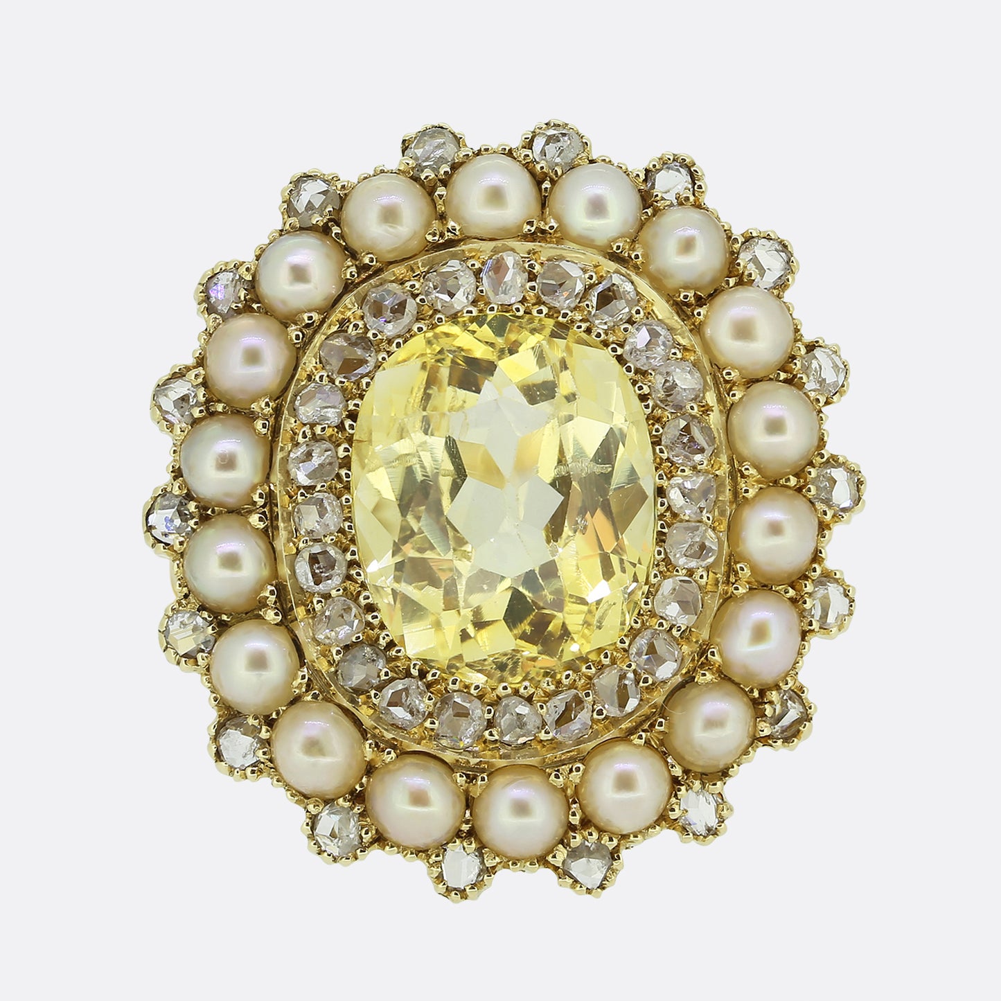 Victorian Yellow Sapphire Pearl and Diamond Ring