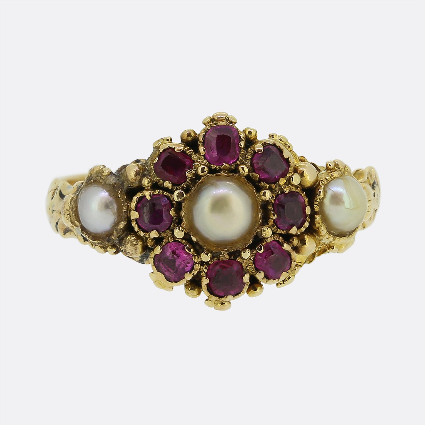 Victorian Ruby and Pearl Cluster Ring