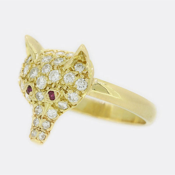 Diamond and Ruby Fox Head Ring