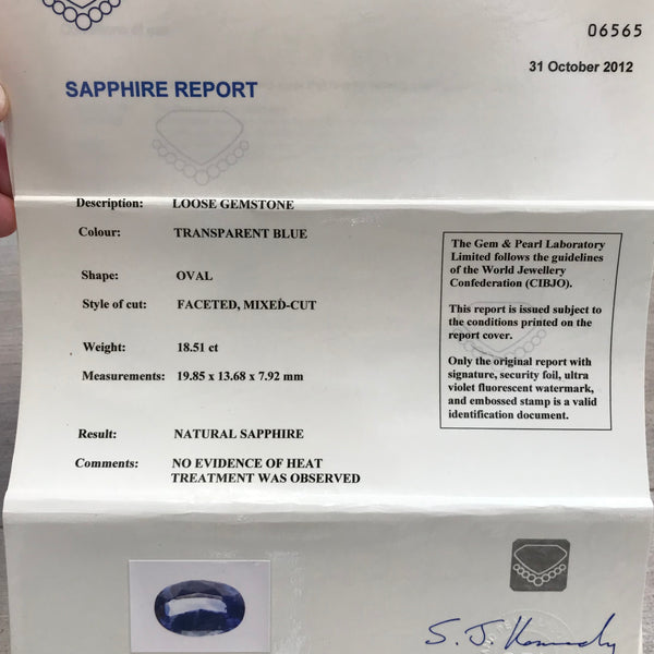 Unheated 18.51 Carat Oval Cut Sapphire Ring